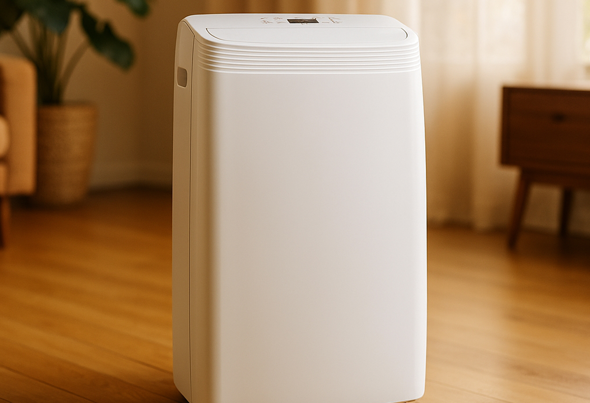 Στην φωτογραφία δείχνει το φορητό κλιματιστικό να βρίσκεται στο χώρο.